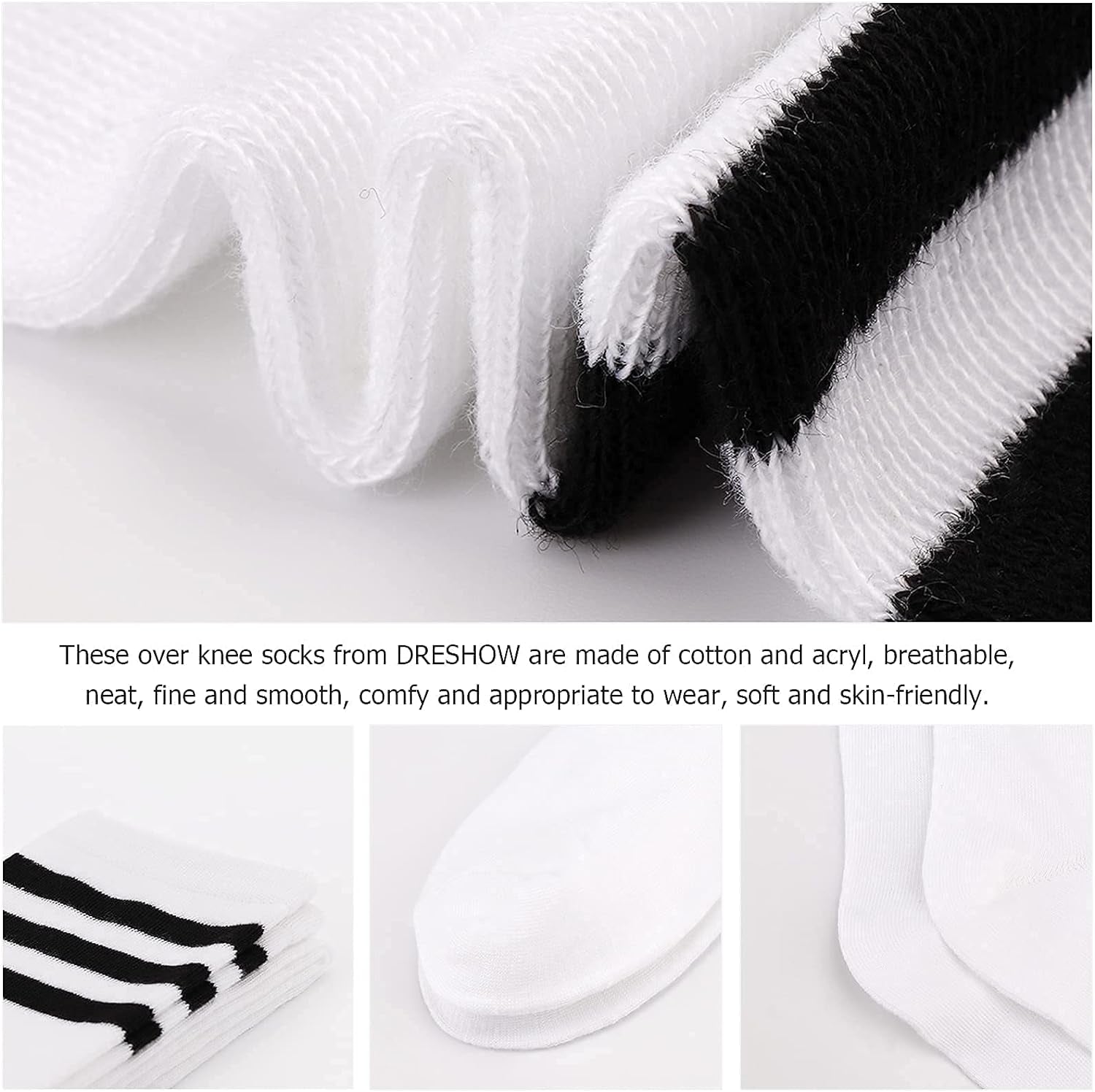 2 Pairs plus Size High Thigh Socks Striped over Knee Thin Tights Long Stocking Knee High Leg Warmer