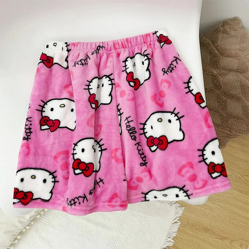 Anime Sanrioed Hellokitty Y2K Sanrioed Pajamas Pants Women Pjs Halloween Household Dress Kawaii Woolen Cartoon Casual Home Pants