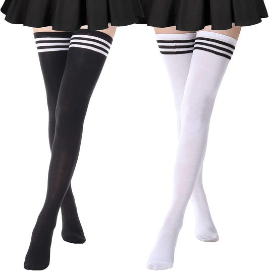 2 Pairs plus Size High Thigh Socks Striped over Knee Thin Tights Long Stocking Knee High Leg Warmer